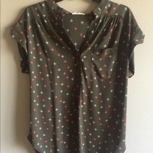 Pleione Army Green Printed Blouse